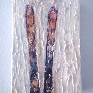 Ski Tracks, Ski Art, Slushy Snow Painting, SOLD